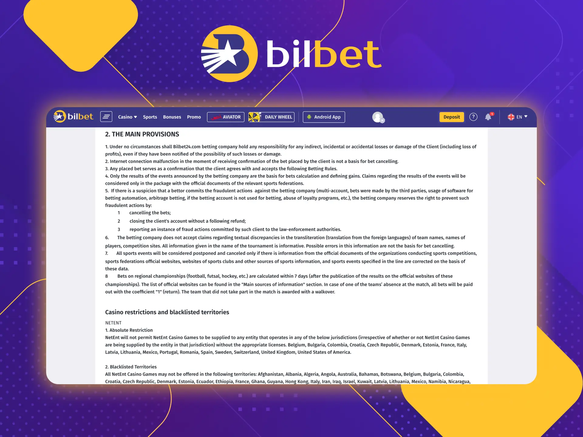 Check out the provisions of the Bilbet online casino for players to make the game enjoyable.