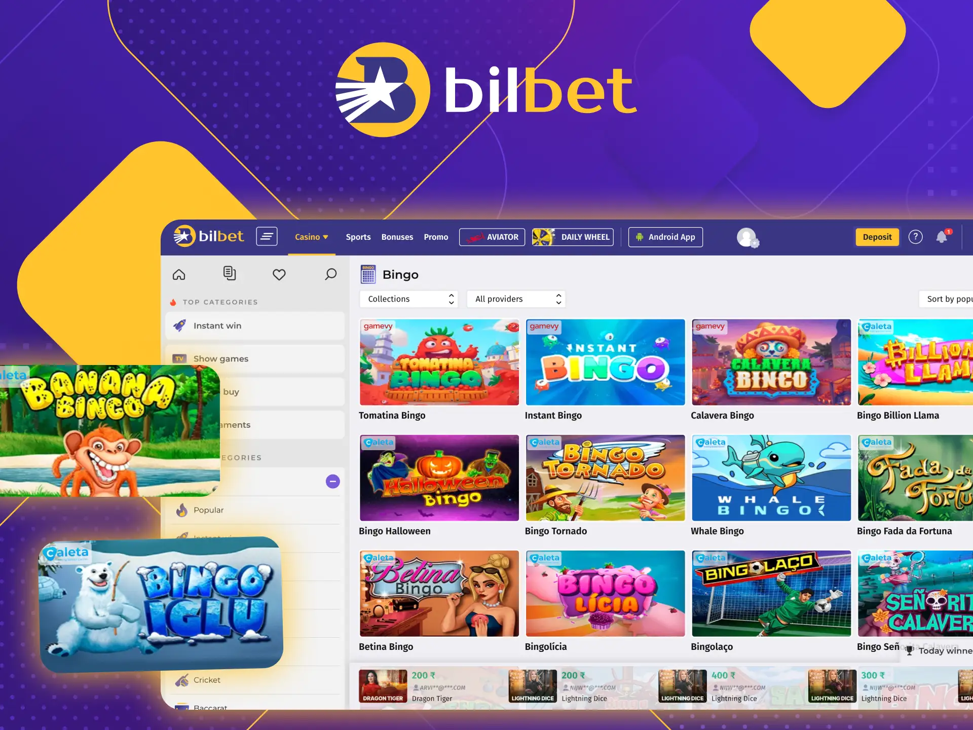 Play bingo games at Bilbet online casino.