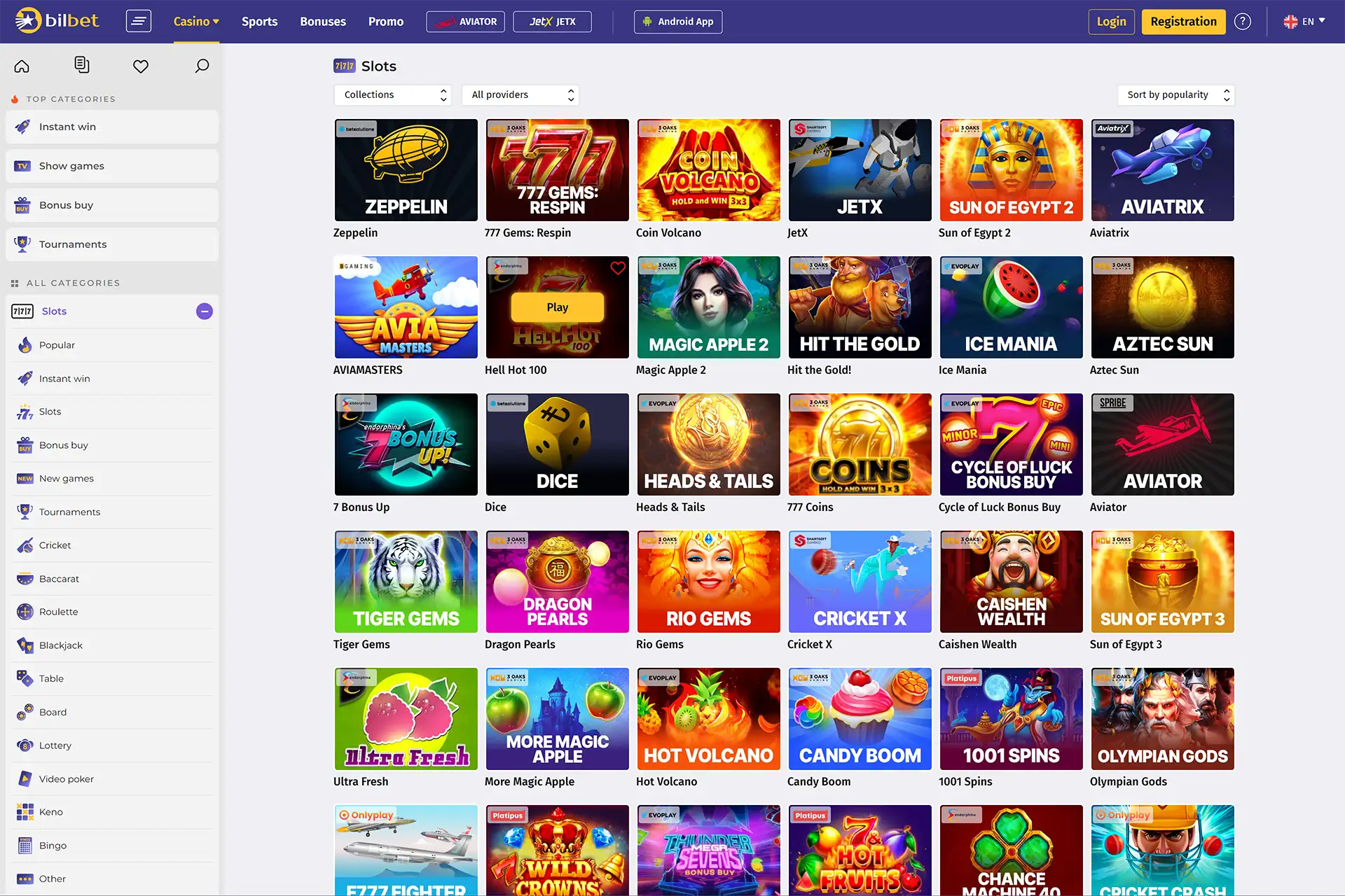 Play your favorite casino games with Bilbet.