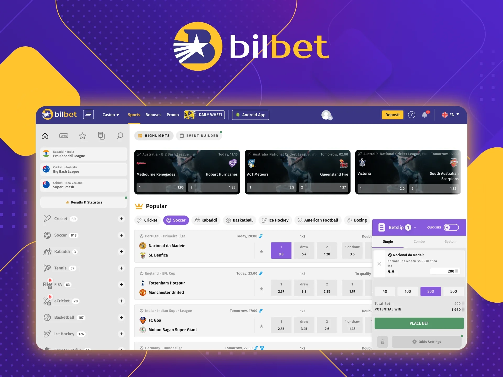 We have prepared step-by-step instructions for you on how to bet on sports at the Bilbet online casino.