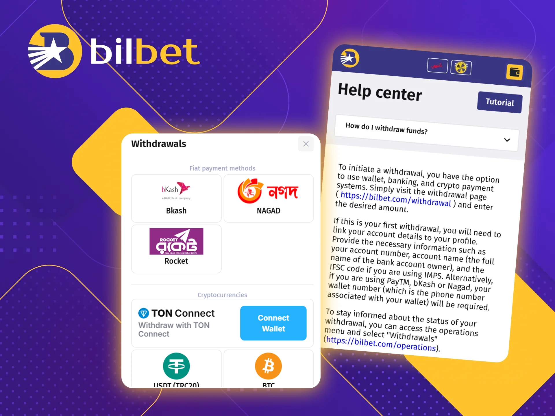 Withdraw money from the Bilbet online casino website using step-by-step instructions.